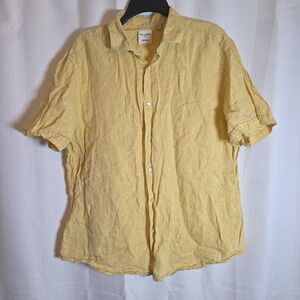 Murano Shirt Mens XL Baird McNutt Linen Short Sleeve Button Up Yellow Preppy